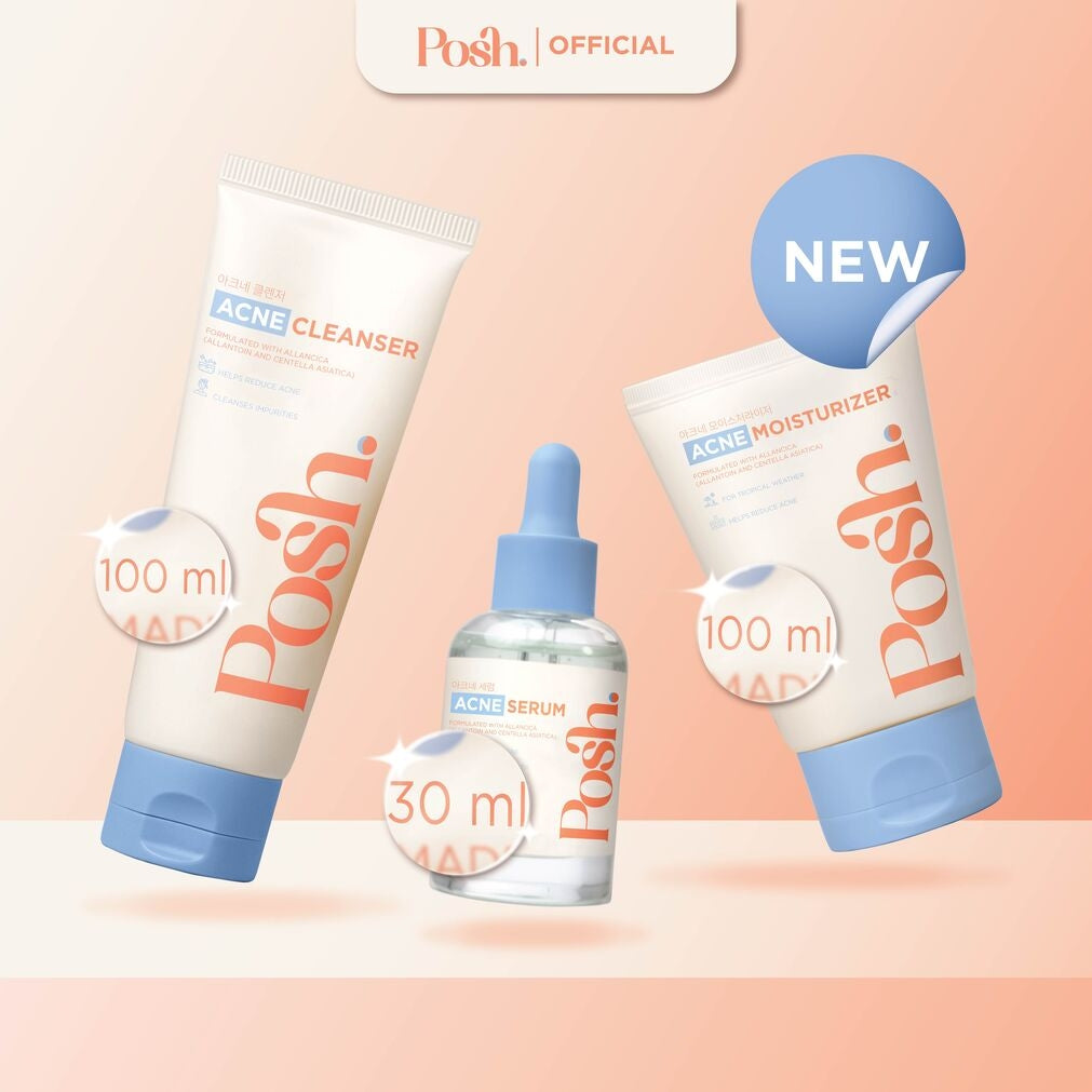 Posh Skincare Acne Set 3 - Facial Cleanser, Serum, Moisturizer