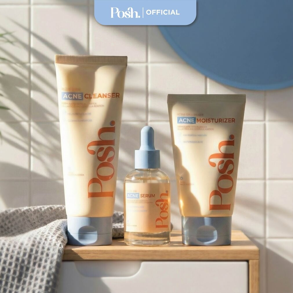 Posh Skincare Acne Set 3 - Facial Cleanser, Serum, Moisturizer