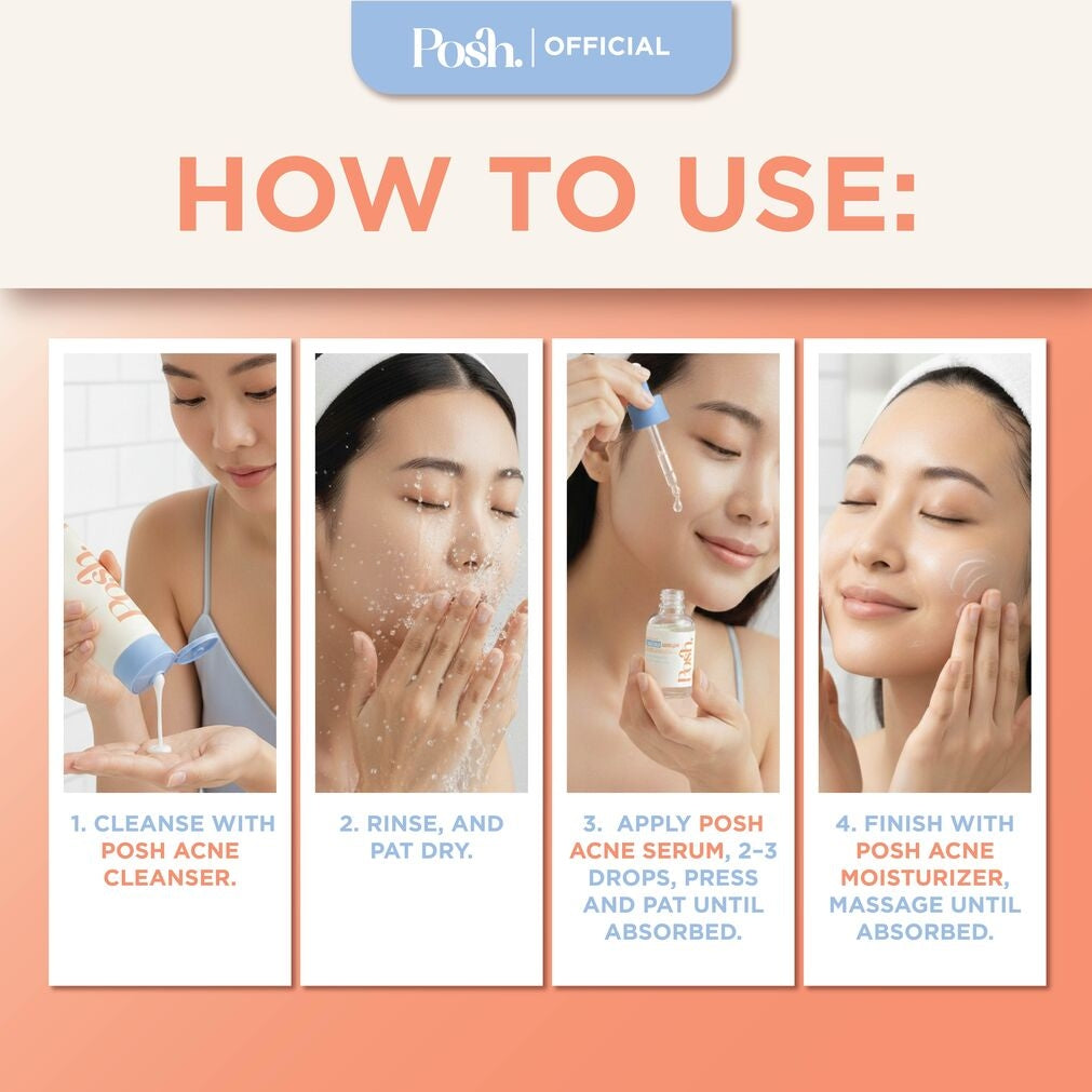 Posh Skincare Acne Set 3 - Facial Cleanser, Serum, Moisturizer