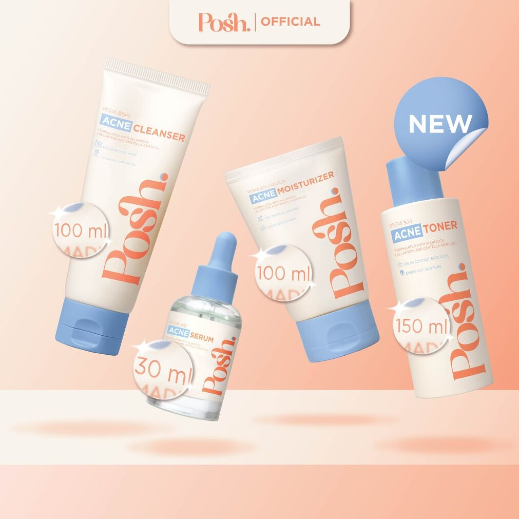Posh Skincare Acne Set 4 - Facial Cleanser, Toner, Serum, Moisturizer
