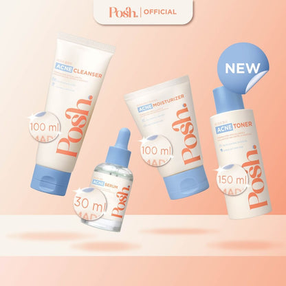 Posh Skincare Acne Set 4 - Facial Cleanser, Toner, Serum, Moisturizer