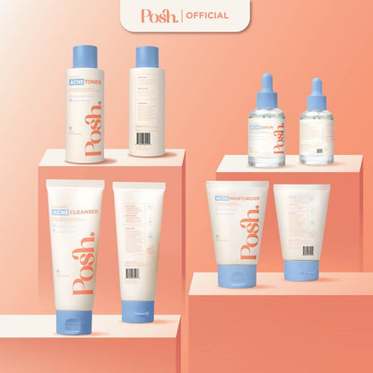 Posh Skincare Acne Set 4 - Facial Cleanser, Toner, Serum, Moisturizer