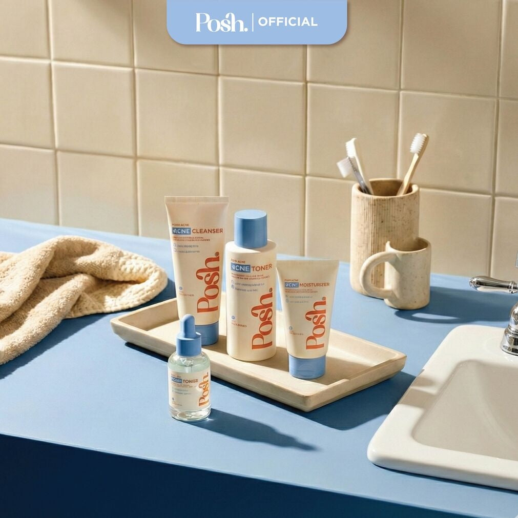 Posh Skincare Acne Set 4 - Facial Cleanser, Toner, Serum, Moisturizer