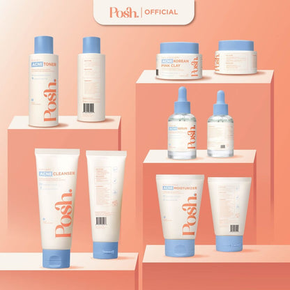 Posh Skincare Acne Set 5 - Facial Cleanser , Clay Mask, Toner, Serum , Moisturizer