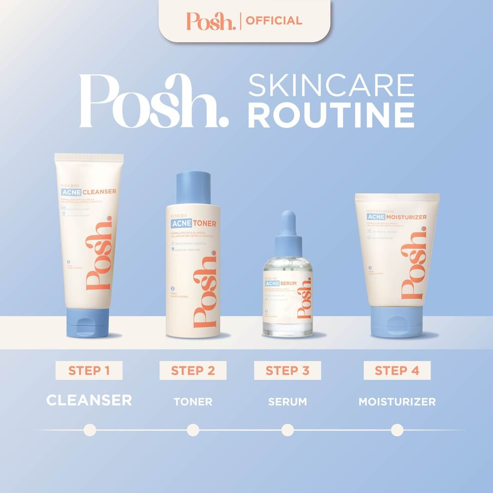 Posh Skincare Acne Set 5 - Facial Cleanser , Clay Mask, Toner, Serum , Moisturizer