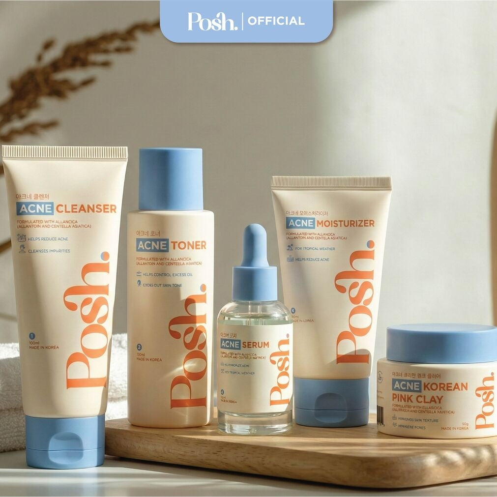 Posh Skincare Acne Set 5 - Facial Cleanser , Clay Mask, Toner, Serum , Moisturizer