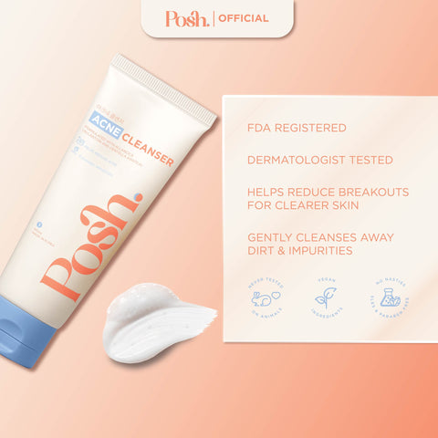 Posh Skincare Acne Set 5 - Facial Cleanser , Clay Mask, Toner, Serum , Moisturizer