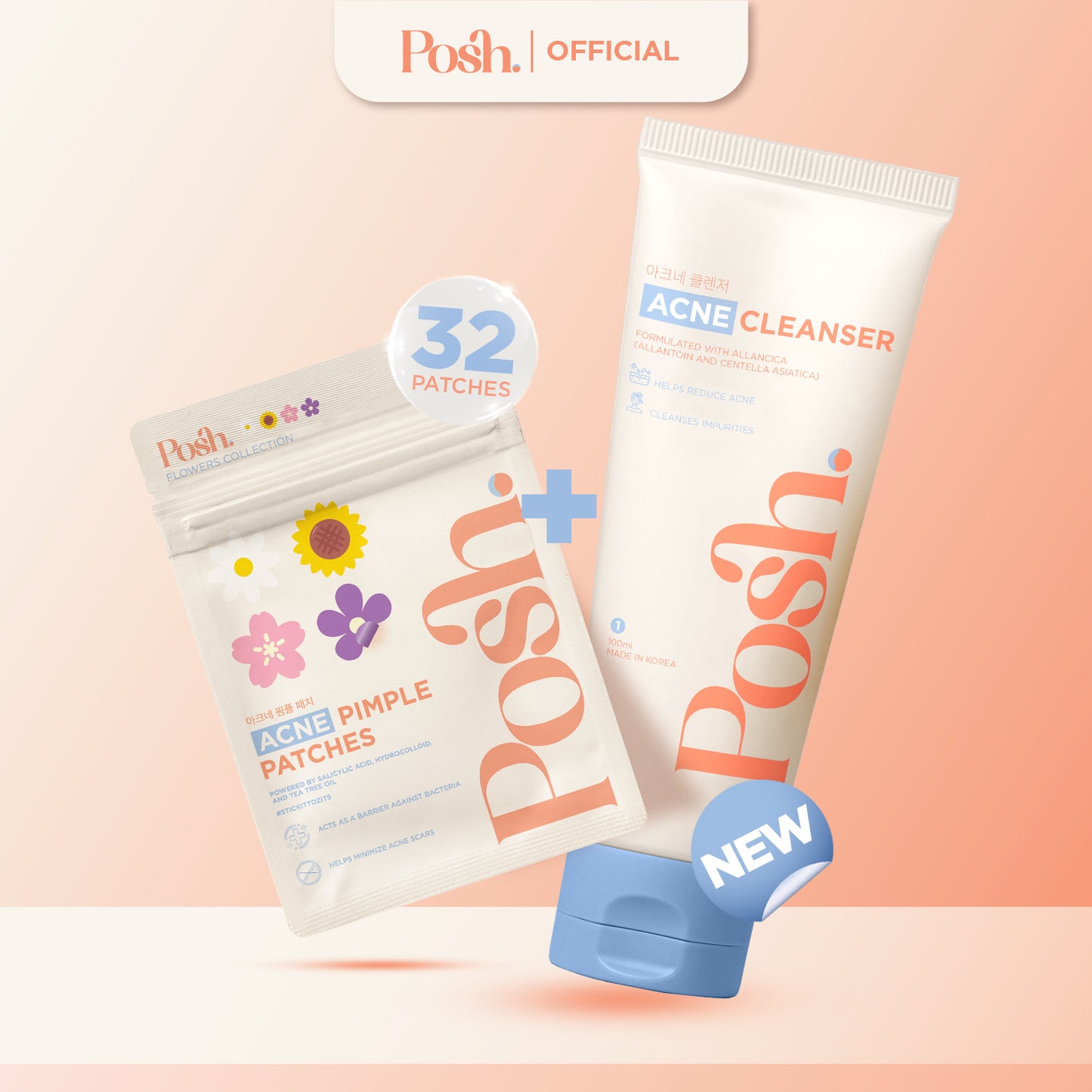 [BUNDLE] FLOWERS Pimple Patches + Posh Skin Acne Facial Cleanser 100ml